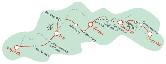 Radtour gesamt – Route: Bayreuth - Chemnitz
